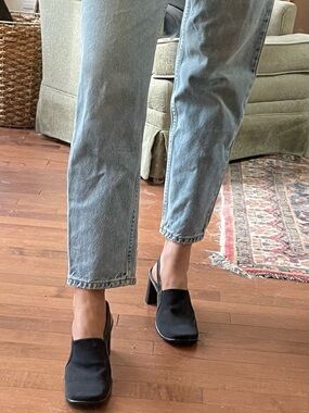 Elegant Black Glacée Slingback Block Heels 90s Y2K